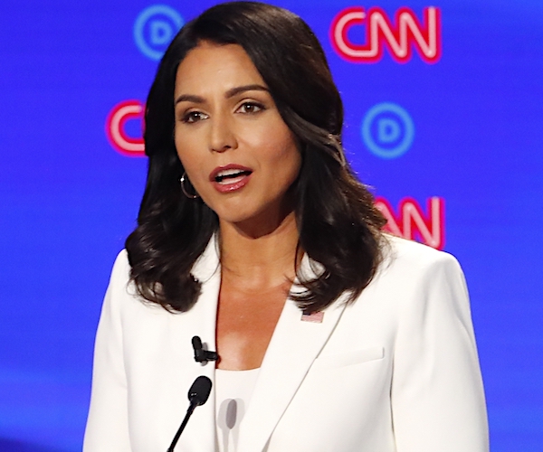 tulsi gabbard speaks during a democratic presidential primary debate