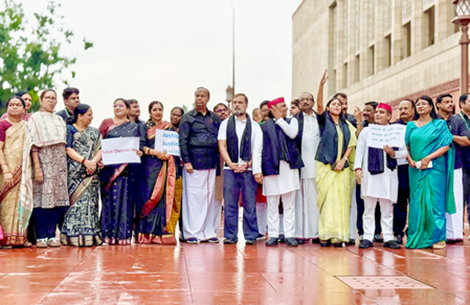 Oppn's protest march in Parliament complex over Jantar Mantar police action, Ram temple donation row