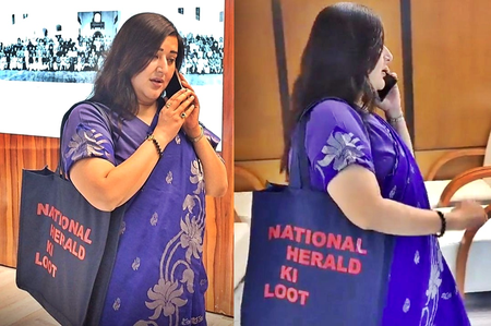 Bansuri Swaraj Attends JPC Meet, Flaunts Bag with 'National Herald Ki Loot' to Target Gandhis