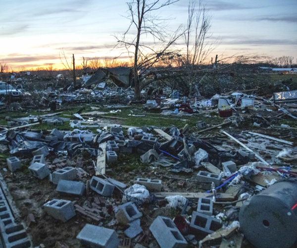 debris in a tennessee neighborhood where a tornado caused significant damage on march 3