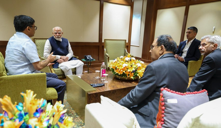 PM Modi Holds High-level Meeting at Airport in India after Cutting Short Saudi Visit over J&K Attack