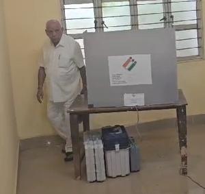 People Queue up at K'taka Polling Stations, Yediyurappa Family Casts Vote