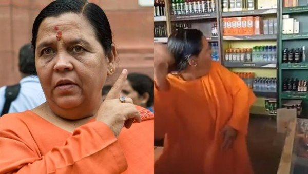 Uma Bharti vandalises liquor shop in Bhopal