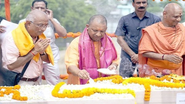 Yogi lays foundation stone for Ram temple's 'Garbh Griha'