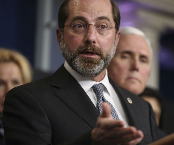 alex azar speaks during a press briefing with nice president mike pence at  the white house 