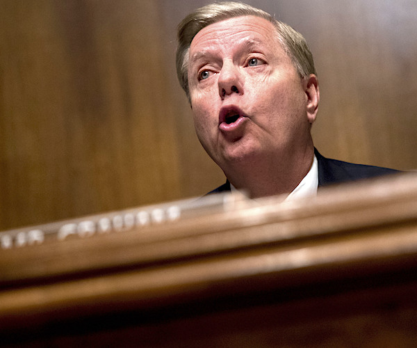 lindsey graham exults during a senate committee hearing