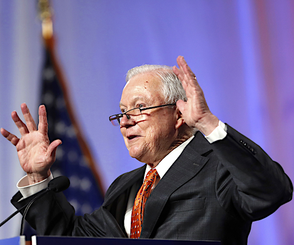 jeff sessions exults during a campaign rally