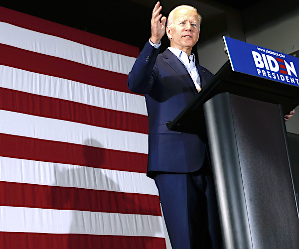 joe biden announced his 2020 campaign before a large american flag