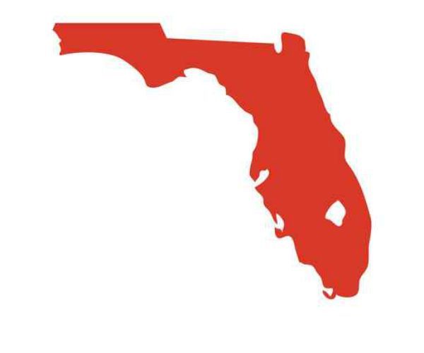 a red map is shown of the state of florida