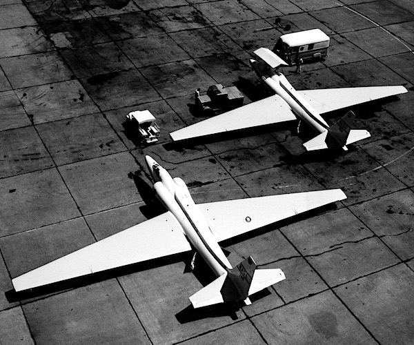 Two Lockheed U-2 aircrafts operated by NASA in its Airborne Research Program at Moffett Field in Mountain View
