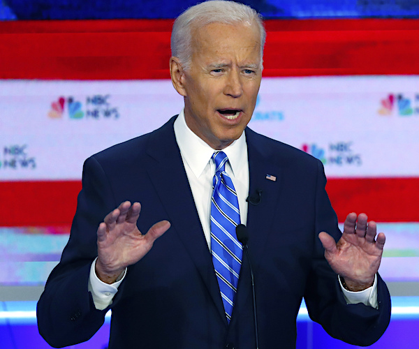 Former Vice President Joe Biden speaks during the first democratic primary debate in miami